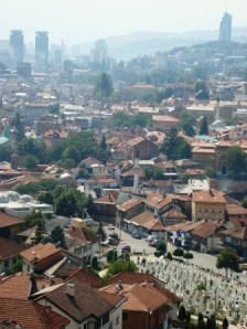 Overlooking a graveyard in Sarajevo.